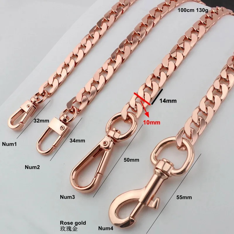 Width 10mm Rose gold chain bags purses strap accessory factory quality plating cover wholesale Flat chain