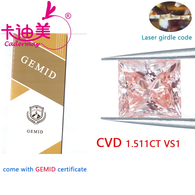 Princess Shape Pink Color VS1 Clarity CVD Lab Grown Diamond Loose Stone With Certificate Gemstone For Wedding Jewelry Making