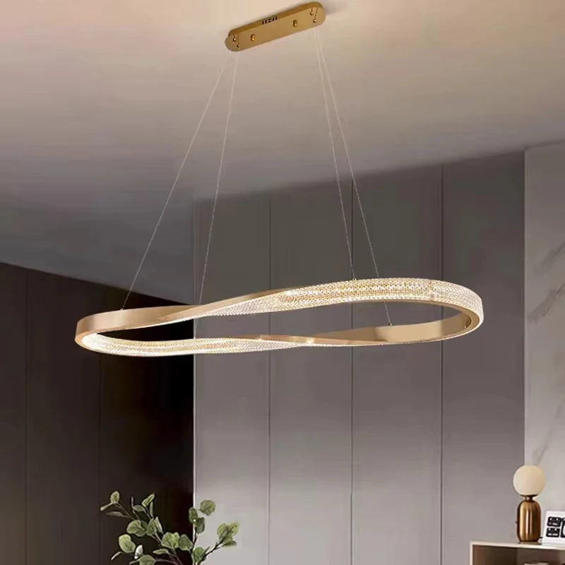 Modern Chandelier For Dining Room Oval LED Design Hanging Lamp Gold Black Creative Lighting Fixture Acrylic Kitchen Lustre