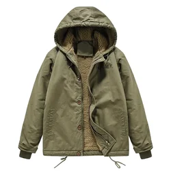 Retro engrossado militar algodão acolchoado jaqueta dos homens outono inverno manga longa casaco com capuz zíper outerwear masculino topos tamanho 5xl