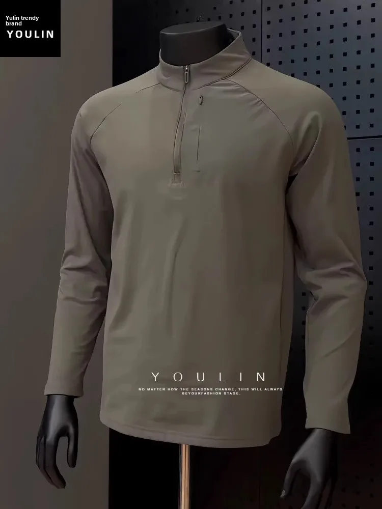 Military Green American Style Hoodie Men's Winter Outdoor Sports Training Fitness Collar Long Sleeve T-Shirt Half Zipper