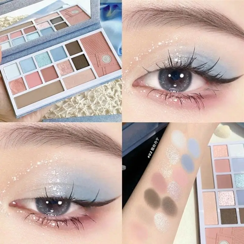 

2024 New Denim Holiday Eye Shadow Cloud Yarn Blush Highlight Brightening and Repairing One Beauty Glitter Eyeshadow Shimmer