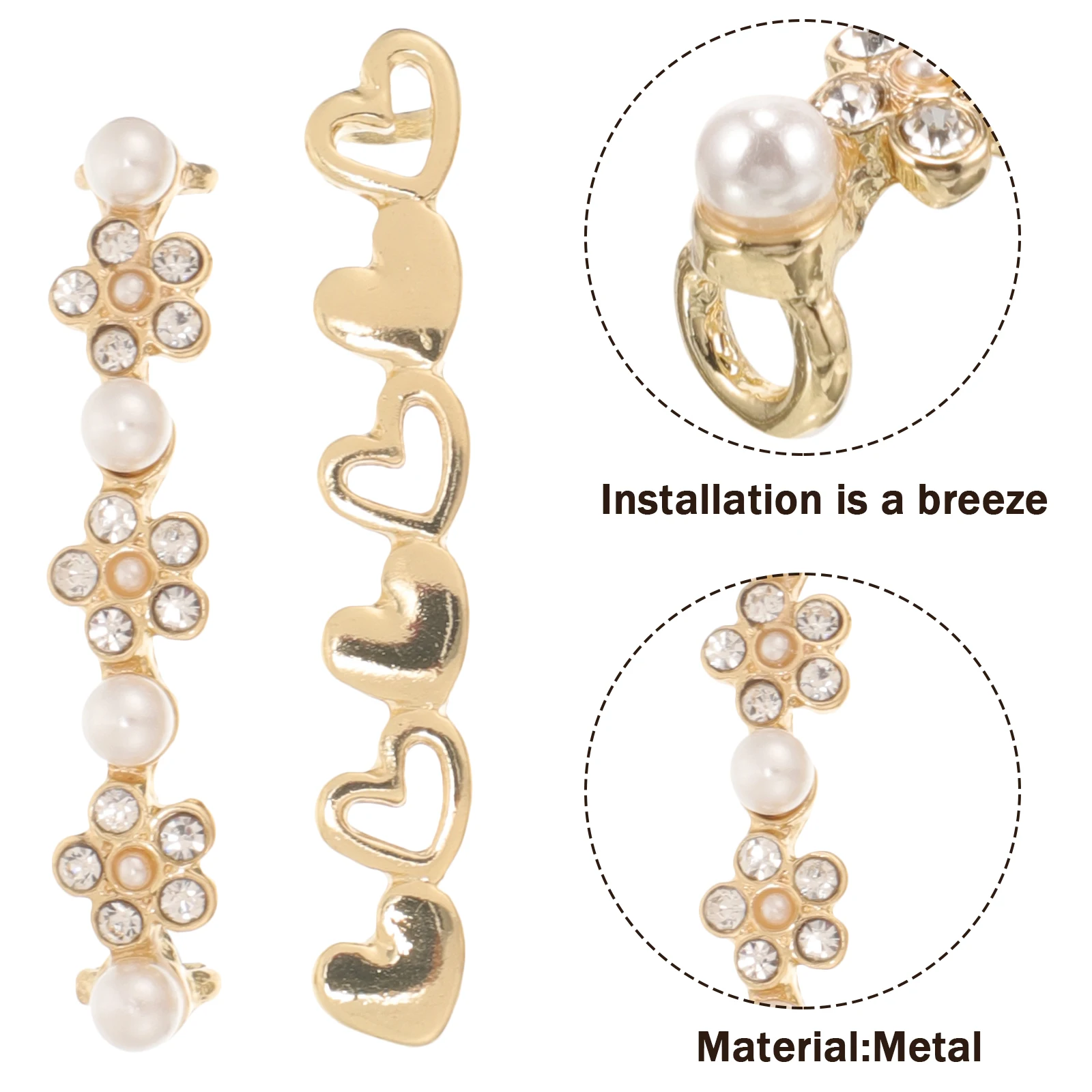 

4pcs Metal Shoe Buckle Decorations Heart Pearl Gem Flower Designs Sneaker Shoelace Accessories Charm Jewelry Bulk