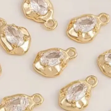 

14K Gold-Color Oval Zircon Irregular Beanie Pendant Handmade DIY Jewelry Pendant Bracelet Small Charm K544