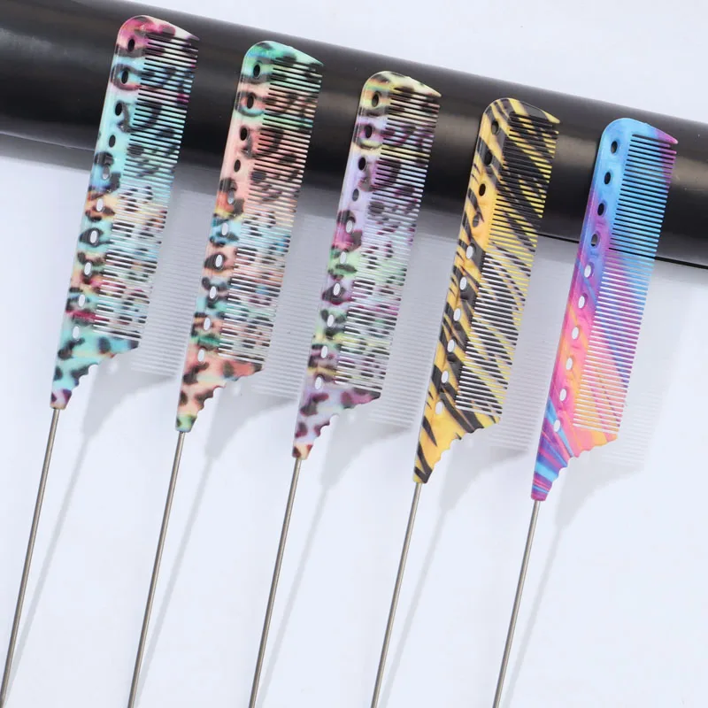 Painted Rat-tail Comb, Stainless Steel Pins, Durable PC Plastic, Professional Stylist Teasing Comb, Home DIY Styling Comb
