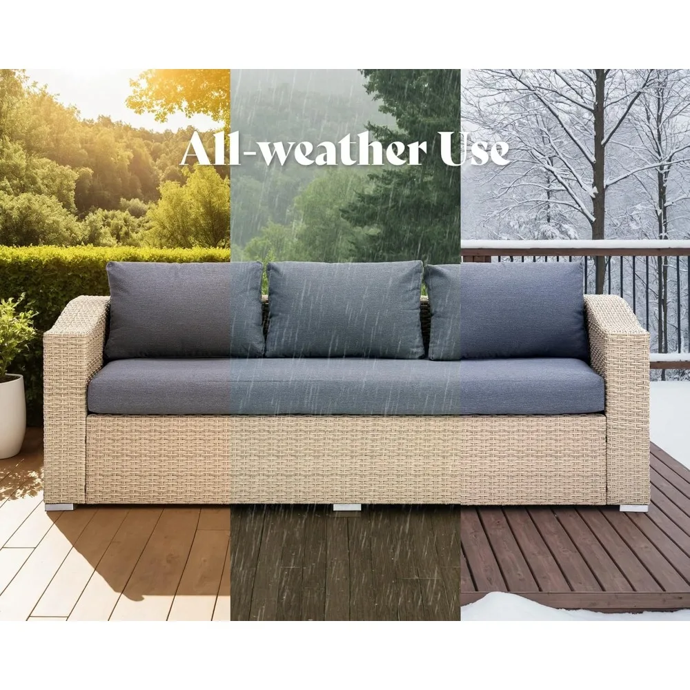 Набор мебели для патио из 10 предметов, плетеный уличный диван для бесед с журнальным столиком для хранения, 2 пуфика, патио