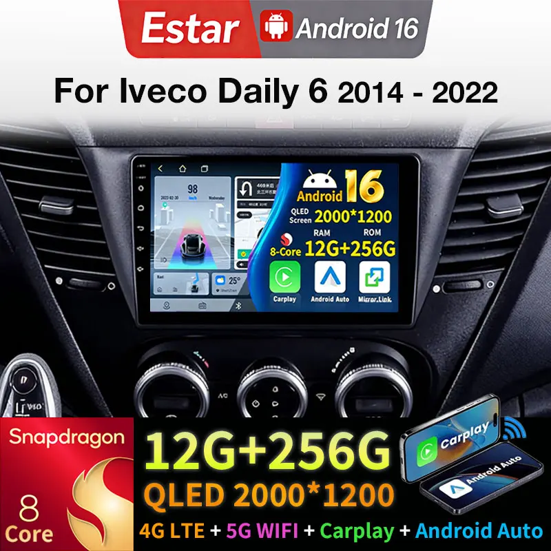 Radio para Auto con Android 16 para Iveco Daily 6 2014-2022, Unidad Principal con Navegador GPS QLED, Reproductor Multimedia, Carplay Inalámbrico, Unidad Principal con Video, Bluetooth