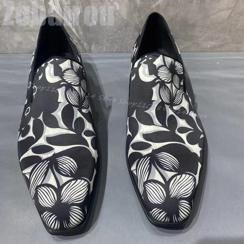 

Floral Print Square Toe Low Top Men Loafers Fashion Slip On Men Shoes Luxury Handmade Party Feast Banquet Dating Men Dress Shoes