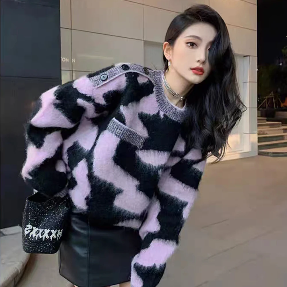 Maglione da donna alla moda Top 2025 Moda autunnale Allentato Addensare Pullover da donna Manica lunga O-Collo Chic Maglioni eleganti femminili