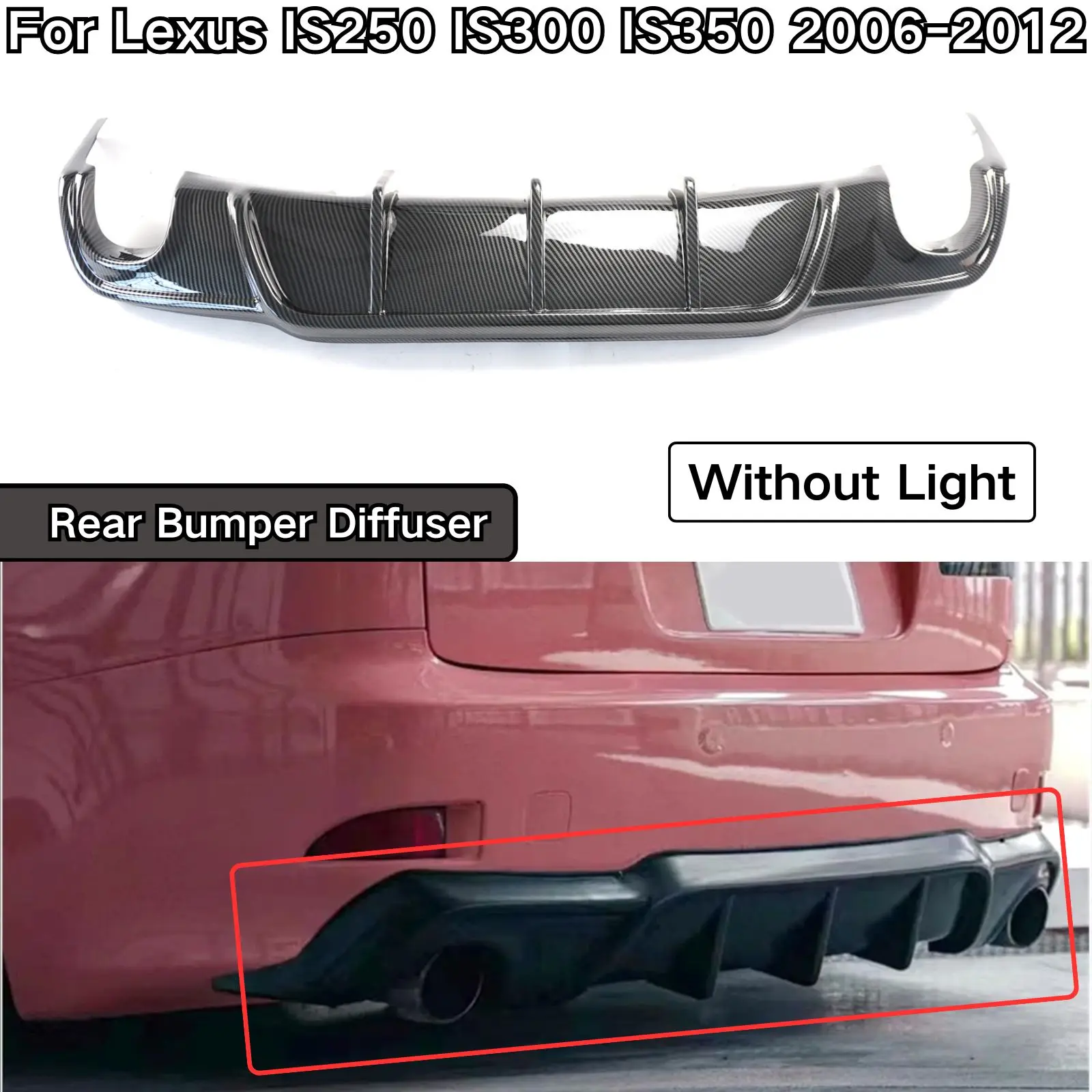 Rear Bumper Diffuser For Lexus IS250 IS300 IS350 2006-2012 Accessories Spoiler Splitter Glossy Black Body Kit Carbon Fiber Style