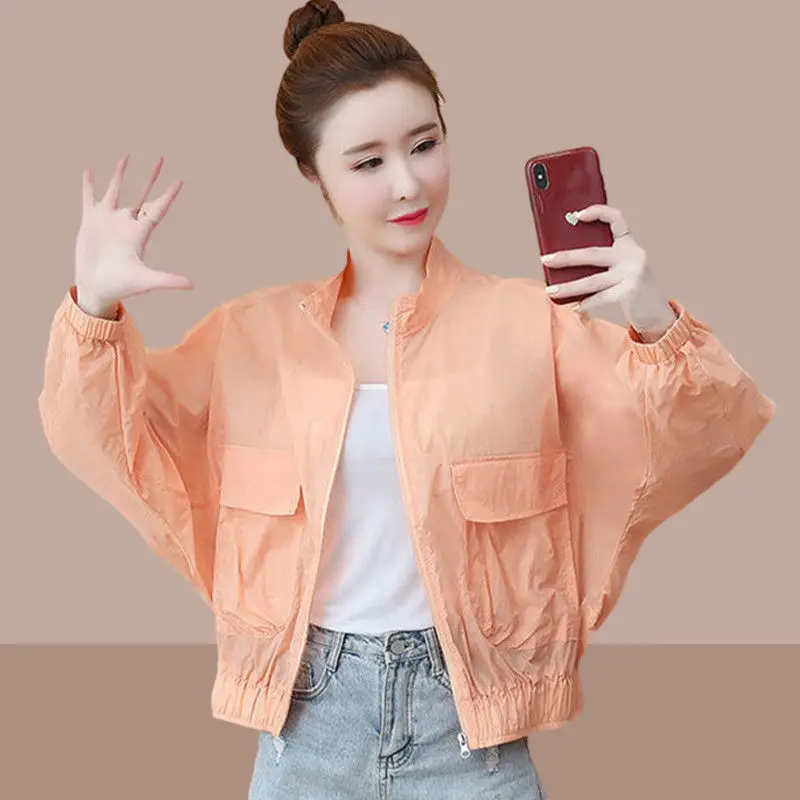 3XL Summer Women Protective Clothing 2027 New Loose Summer Sunscreen Stand Collar Tops Casual Women Short Jacket Coat