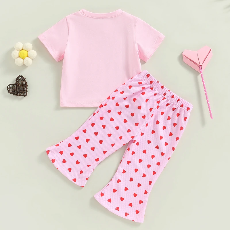 Haut à imprimé floral à col rond pour filles, tenue 2 pièces, ourlet à volants, pantalon large assressenti