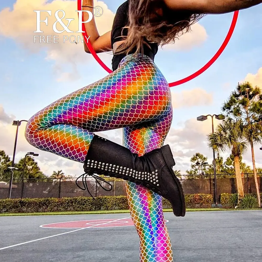 Rainbow Mermaid Rave Sport Gym Pants High Waisted Leggings Burning Man Festival Bottom Hoop Dance Clothes