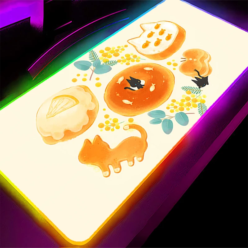 RGB LED Mouse Pad Rubber Mousepad Computer Gaming Accessories Keyboard Pad Office Decoracion Desk Dessert illustration Mouse Mat