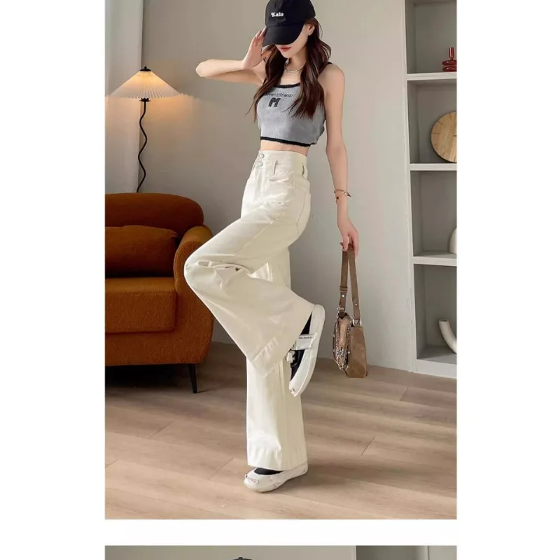 ارتفاع الخصر واسعة الساق الجينز المرأة الطابق طول سراويل جينز الشتاء عالية الخصر جرس أسفل السراويل مستقيم النساء الساق الجينز #5