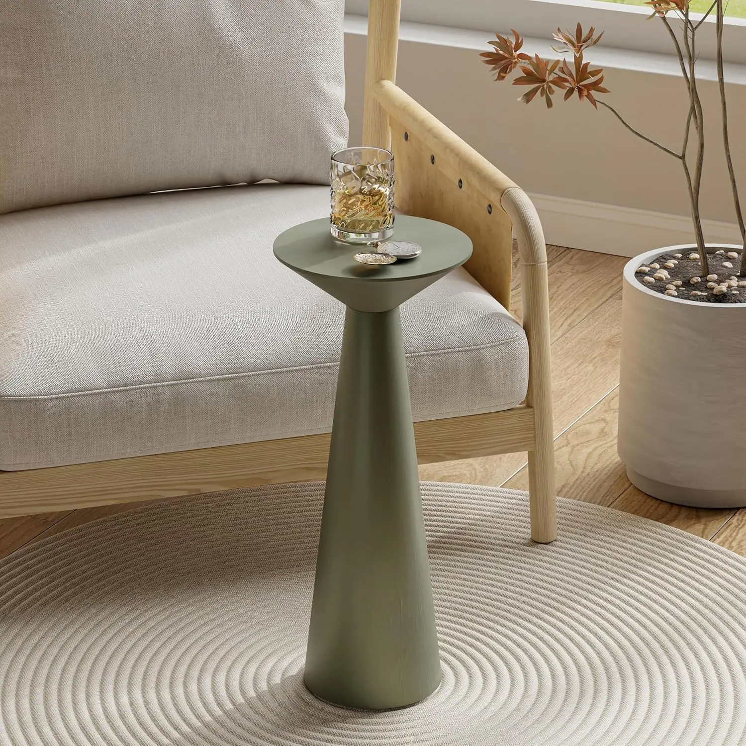 

Farmhouse Tall Pedestal End Table Small Solid Wood Martini Table Plant Stand Modern Round Drink Table For Small, Customized