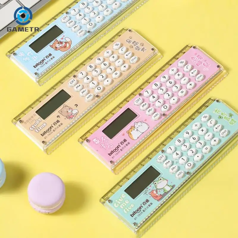 1pc Kawaii Cartoon Multifunctional Ruler Calculator Mathematical Calculation Math Measuring Rulers Students Office Stationery