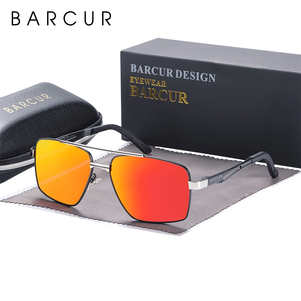 Barcur pilot stil metall rahmen marke sonnenbrille männer hd polarisiert frauen schattierungen fahren sonnenbrille spiegel uv400