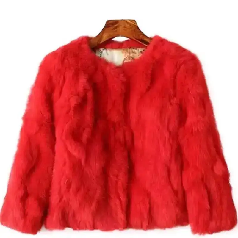 Real Rabbit Fur Coat For Women Winter Fashion Genuine Rex Rabbit Fur Jackets Female Short Style Warm Black Long Sleeve Overcoat