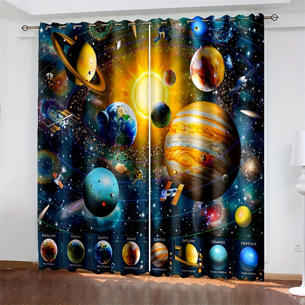 2panels Astronaut Space Universe Starry Sky Interstellar Galaxy Colorful Curtain Rod Pocket Curtain For Living Room Office Home