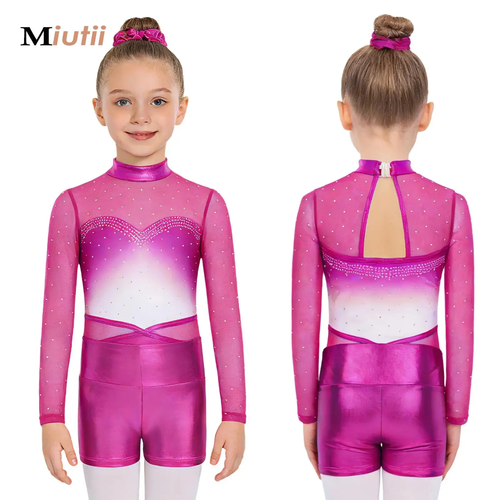 

Детский гимнастический купальник для девочек с шортами и повязкой на голову, для балета, гимнастики, танцев, тренировок, спортивный комбинезон