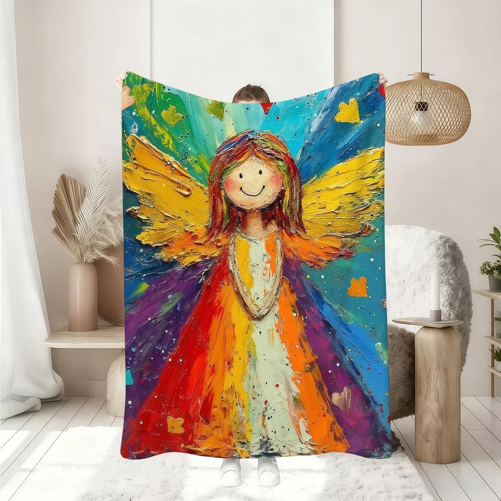 

Anime Angel Pattern Blanket Soft Throw Blanket for Home Bedroom Bed Sofa Picnic Travel Office Rest Cover Blanket Gift
