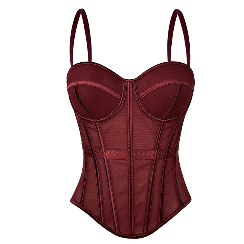 Becirzet Elegantes Formgebendes Sexy Spitzenkorsett Damen-Bustier Taillentrainer Schlankes Crop-Top Körperformer Mehrfarbiger Fischgräten-BH – Detail 8