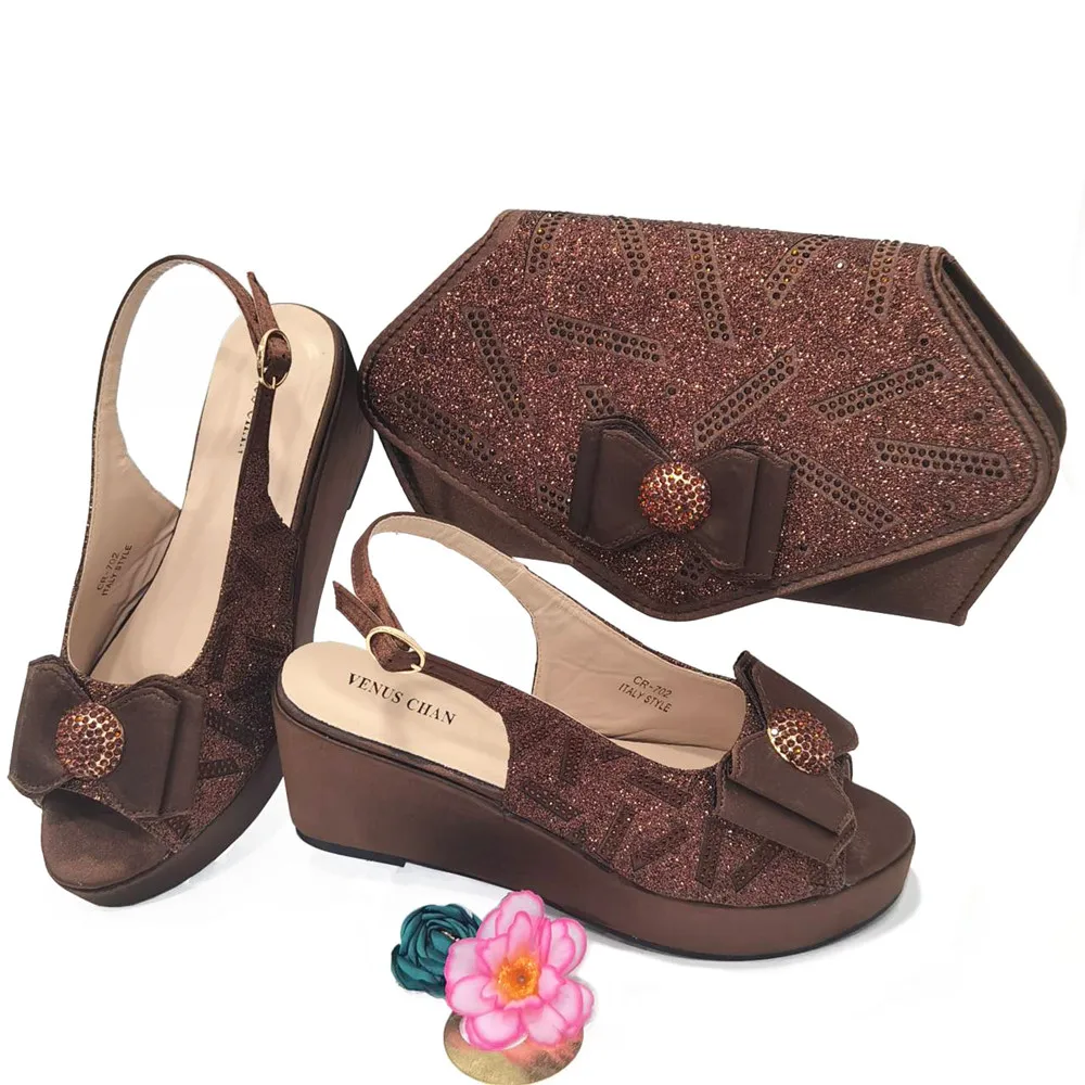 2024 Newest Summer .coffee Color Women's Shoes Italian Shoes with Bags Sets Italian African Women's Party Shoes and Bags Sets