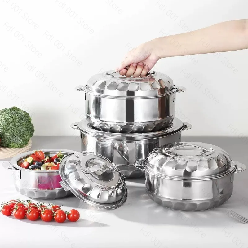 For Double-deck Stainless Steel Silver Pots Sets Cuisine Lunchboxes Heat Preservation Insulation Box Kitchen Food Container
