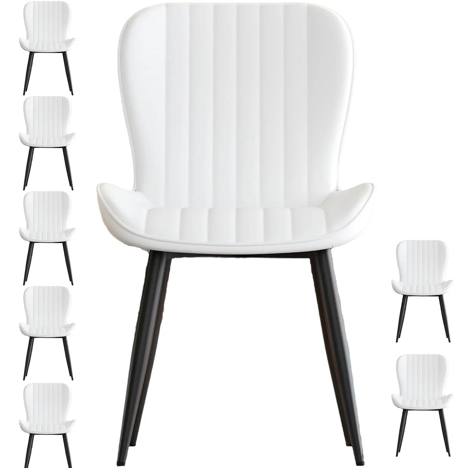 White Leather Dining Chair Set of 8 with Black Metal Legs for Kitchen & Restaurant, Customized
