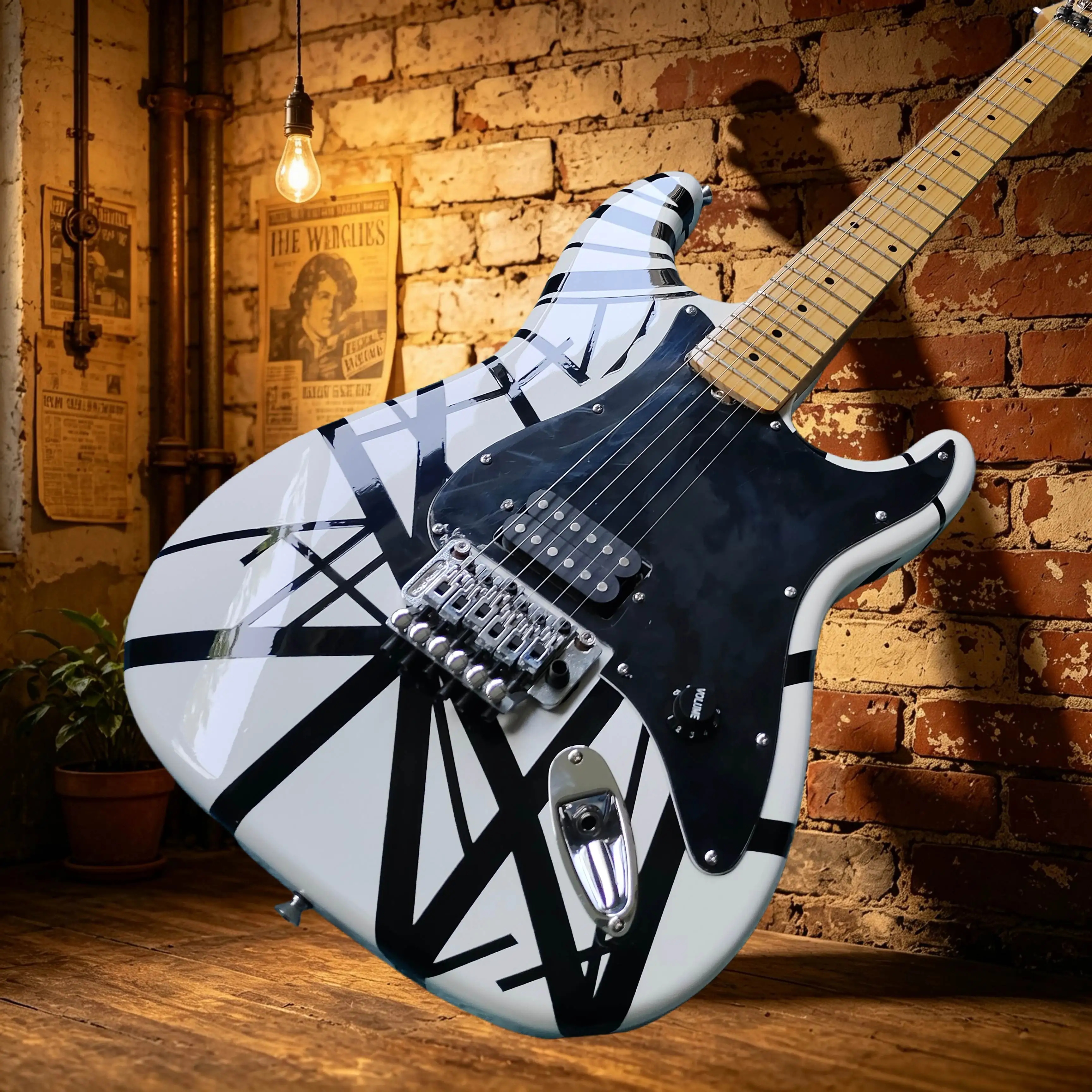 White Black Coarse Stripe ST Single Swing Electric Guitar Lightweight Solid Wood Irregular Stripe Stage Maple Fingerboard