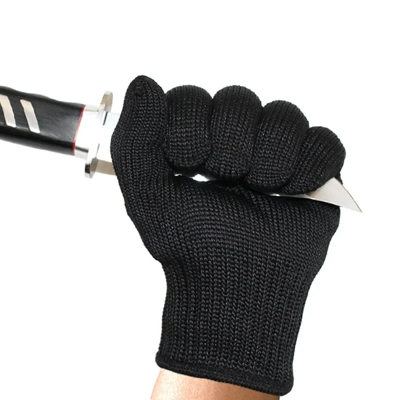 1Pair Black Steel Wire Metal Mesh Gloves Safety Anti Cutting Wear Resistant Kitchen Butcher Working Gloves Garden Self Defense