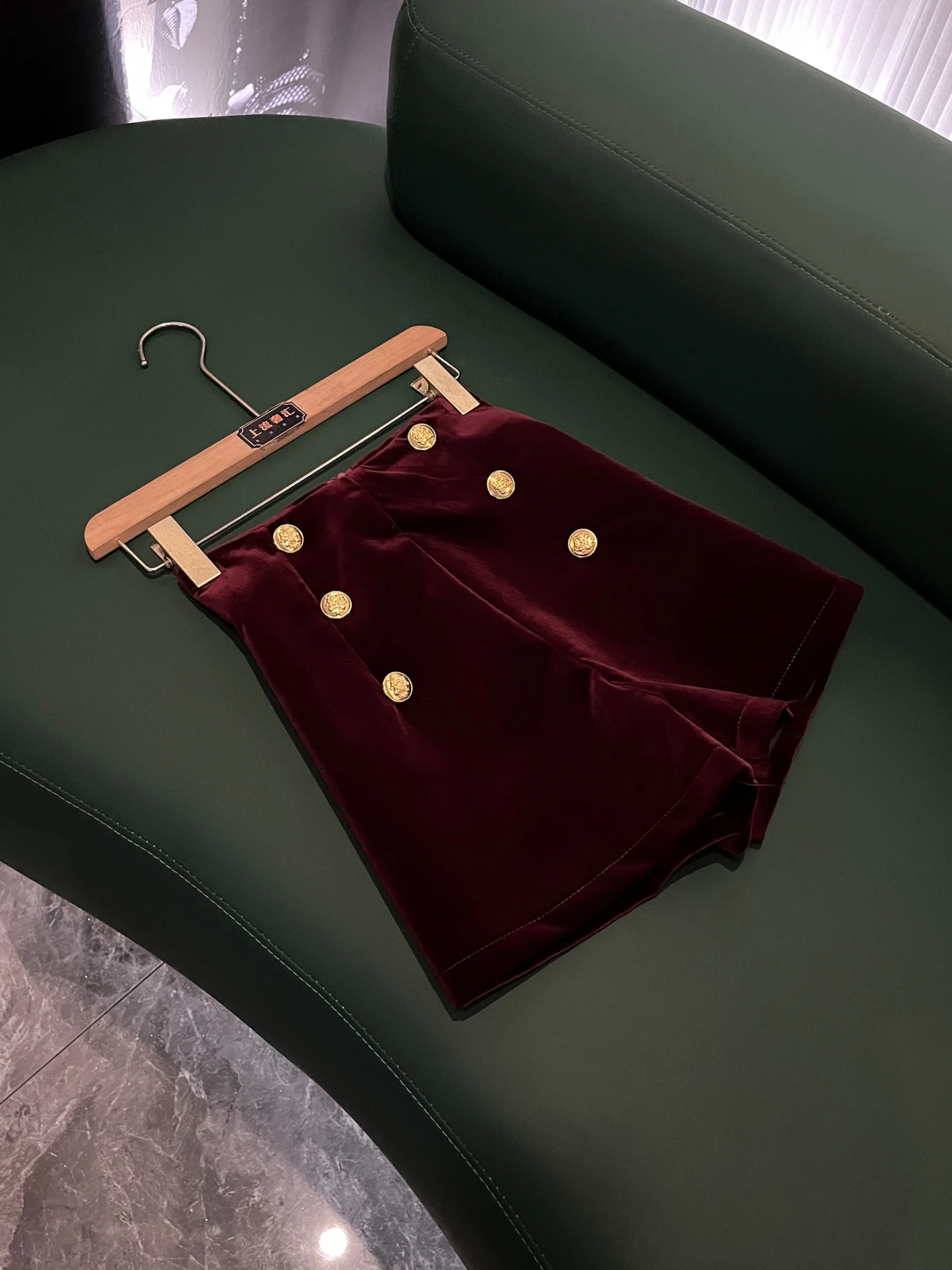 

Velvet ort Boot Pants Tee-Quarter Length Double Row Metal Bule Ele Simple Sle High Waist Trousers