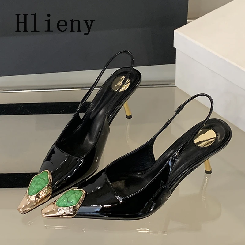 Hlieny Street Style Design Inlay Diamonds Woman Pumps Sandals Elegant Sexy Thin Heels Pointed Toe Banquet Prom Slingbacks Shoes