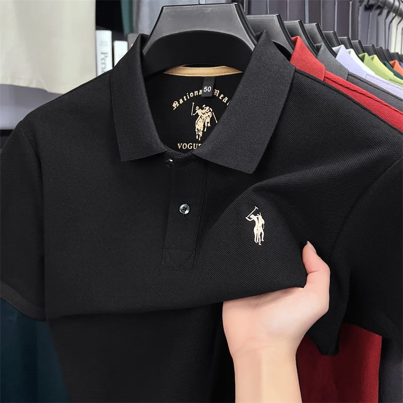 Cotton Short Sleeved T-shirt Men's Summer Top with A Collar, Summer Middle-aged Business Polo Shirt with Half Sleeves