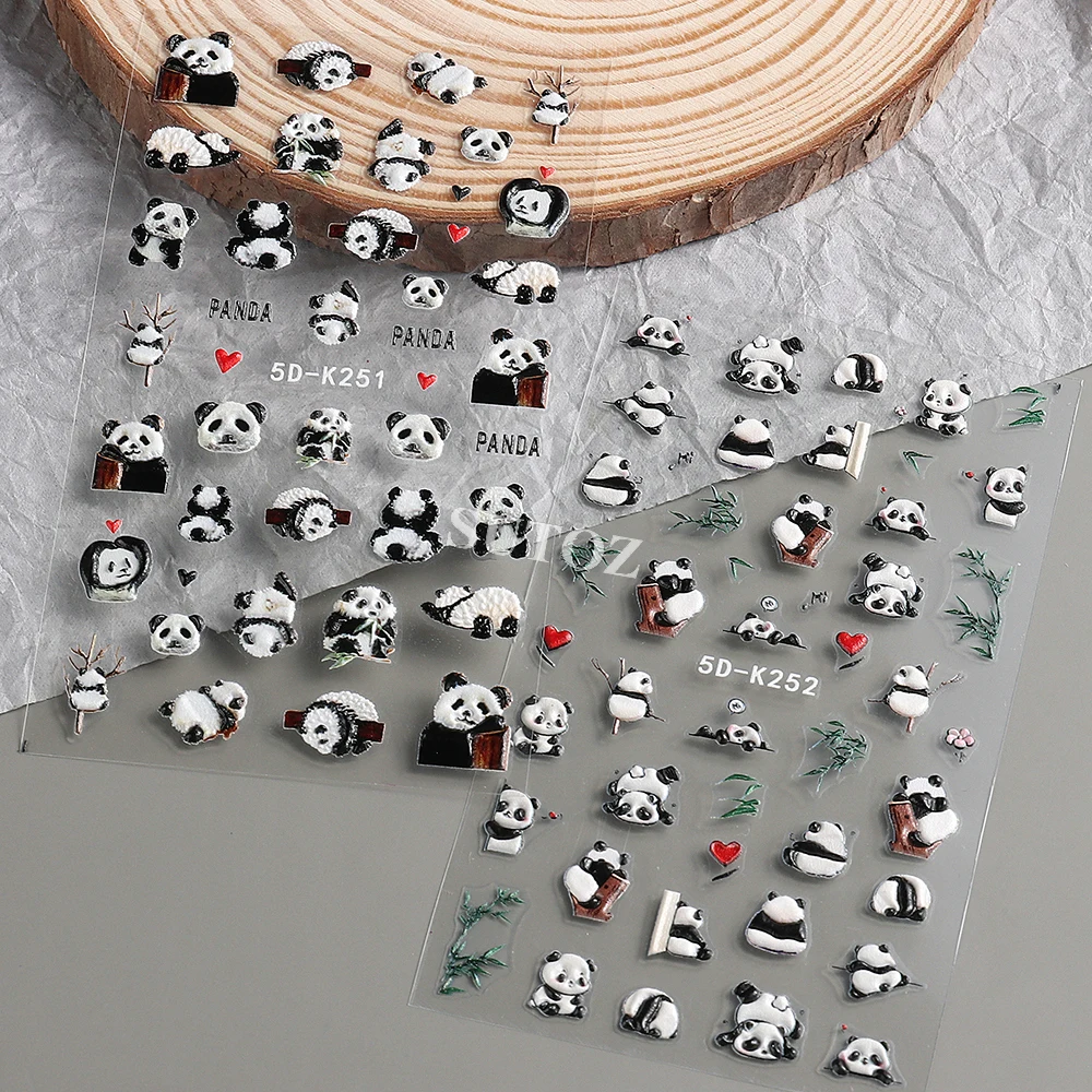 Adesivi per unghie Panda Cute Cartoon Animal Nail decalcomanie foglia di bambù stile cinese Slider Manicure Foil accessori Kawaii LEB5D-K251