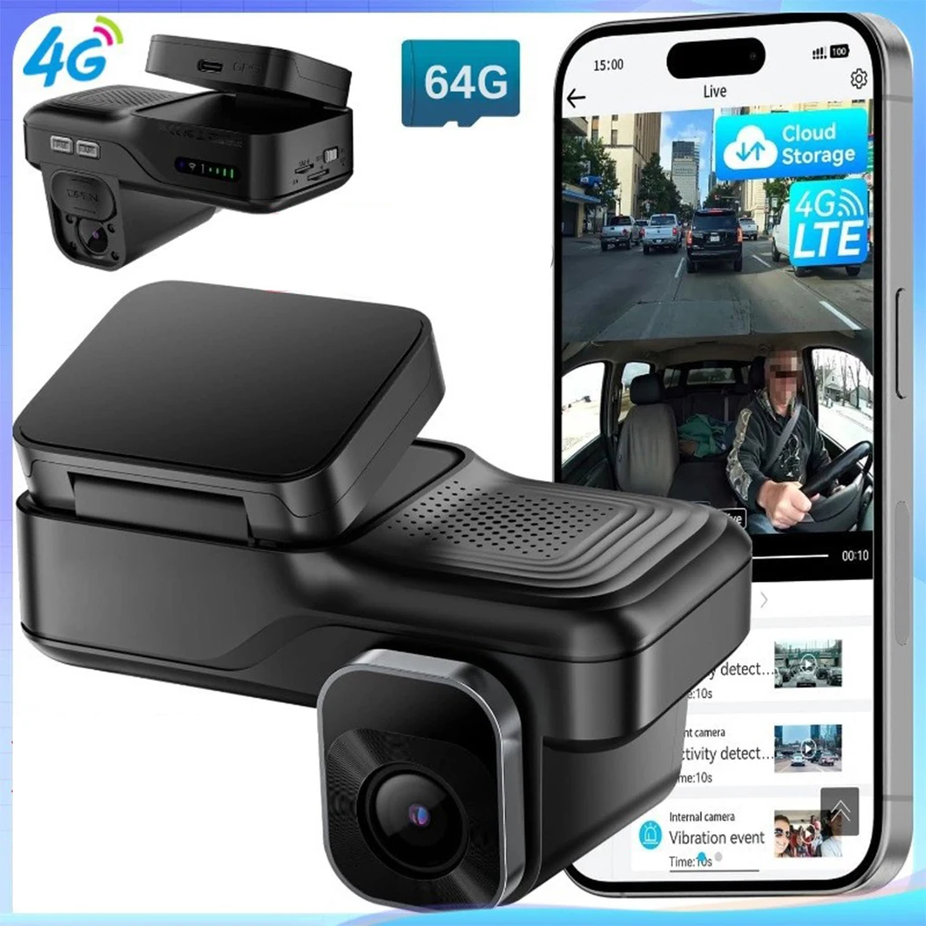 4G Dashcam Front and Inside Two-Way Talk Car DVR Remote Live-View IR Night Vision Car DVR 24/7 Parking Sentry Mode Cloud Storage