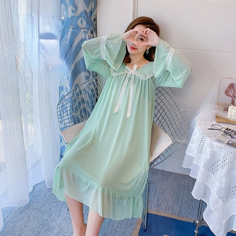 

Vintage Nightgown with Built-in Bra Princess Sleepwear Lolita Nightie Cotton Mesh Long Robe Peignoir Women Victorian Night Dress