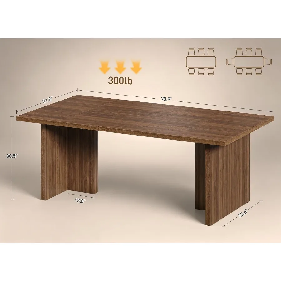 Rectangle Dining Table for 6-8, Walnut Wood Finish