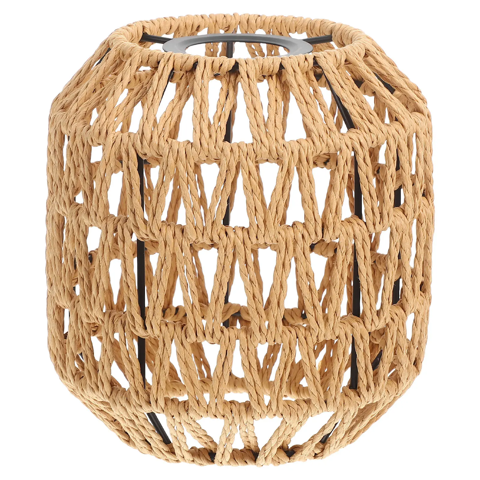 

Woven Paper Rope Iron Lampshade Rustic Boho Ceiling Light Cover for Pendant Floor Chandeliers Decorative Lamp Shade
