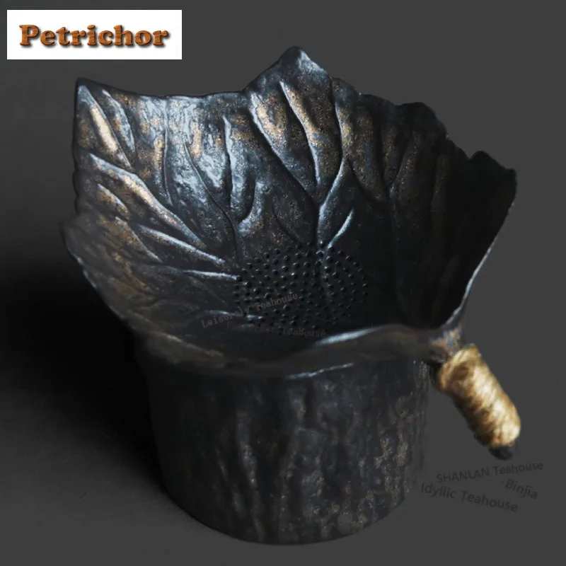 Kiln Fambe Black Gilt Maple Leaf Tree Stump Tea Separator Infusor Zen Tea Strainer Dispenser Tea Maker Tea Filter Cha Collection