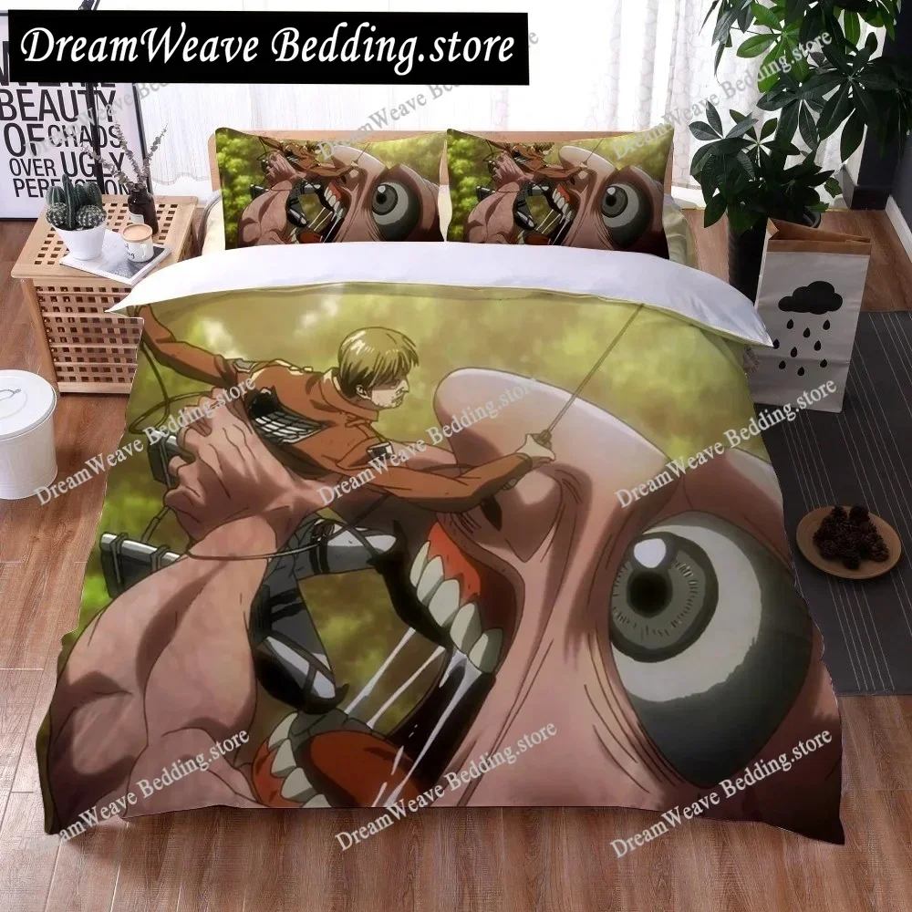Cartoon Bedding Set Anime Attack on Titan Duvet Cover Set  Polyester Comforter Cover for Kids Bedroom Cute Home Textiles741