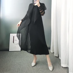 YUDX Miyake Pleated NEW High Fashion Two Piece Sets Overall Vest Dresses For Woman 2025 Summer Plus French Lace Long Jacket