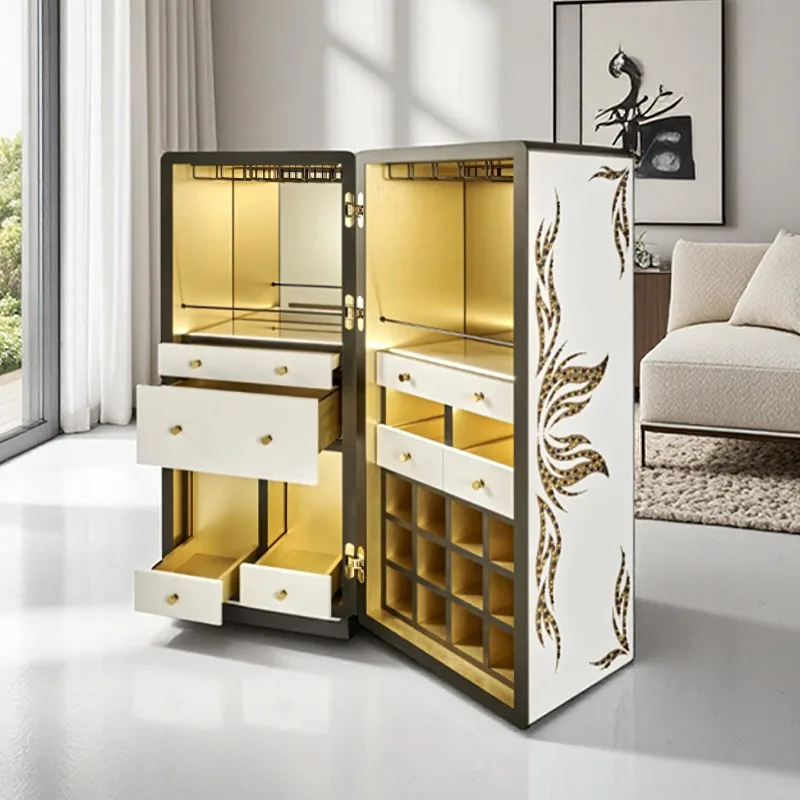 wood wine cabinet dining side cabinet villa living room home creative embroidery decoration multi-layer red wine display cabinet