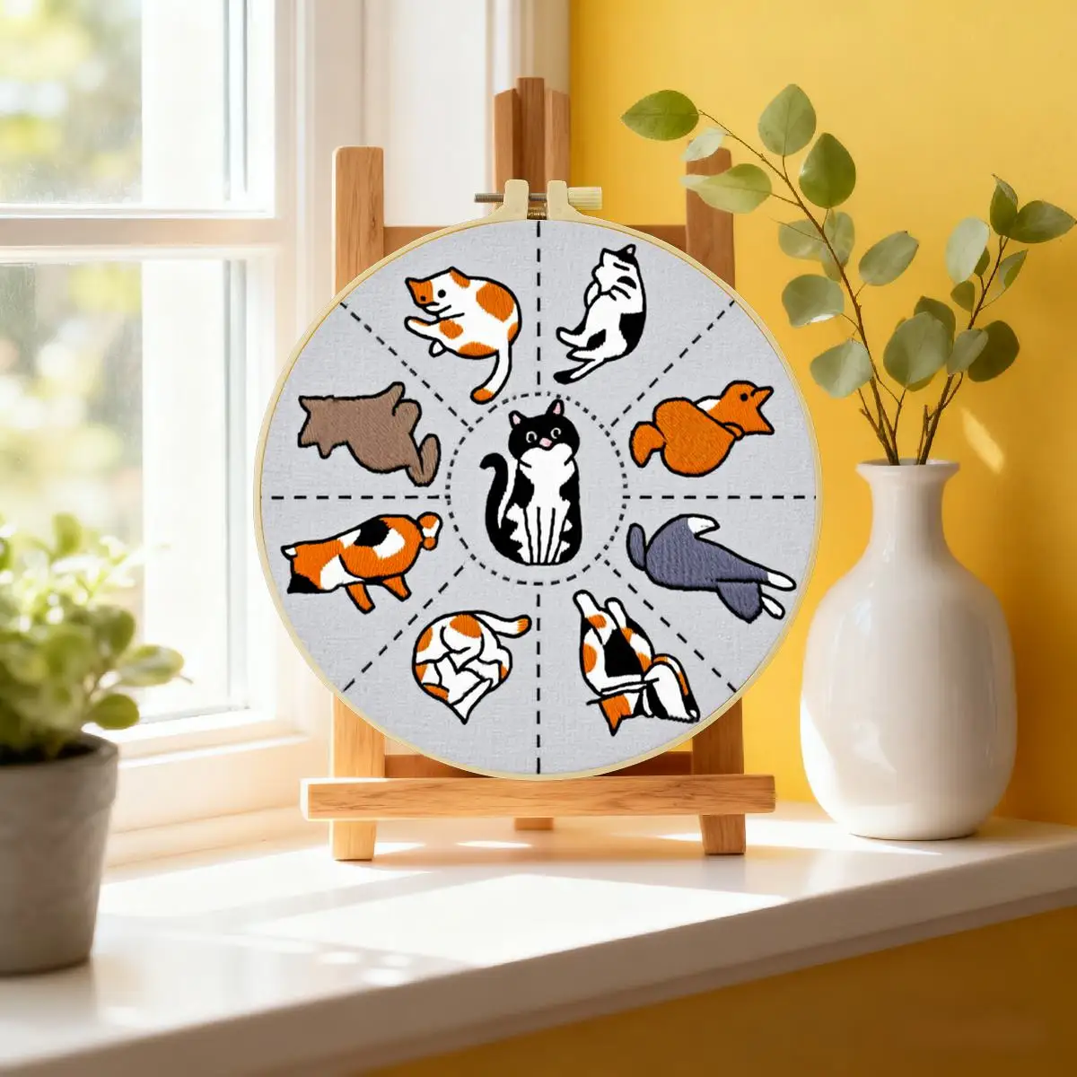 1 Stück 20x20cm/15x15cm 7,87/6,3 Zoll Tier - Katze Stickerei Starter-Kit DIY-Kit DIY-Stickerei-Set für Anfänger – Detail 1