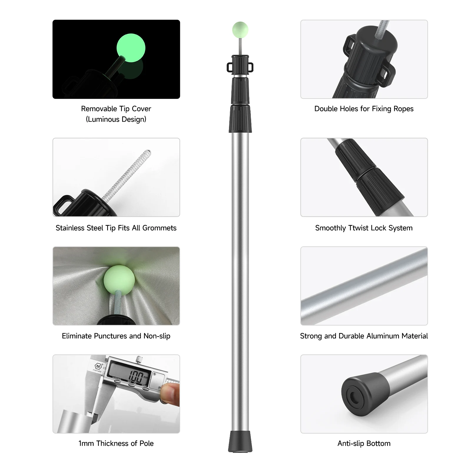 SANLIKE Telescoping Tarp Poles Tent Poles, 96" Aluminum Canopy Poles Extendable Pole for Awning Shelter Camping Hiking Backpacki view 4