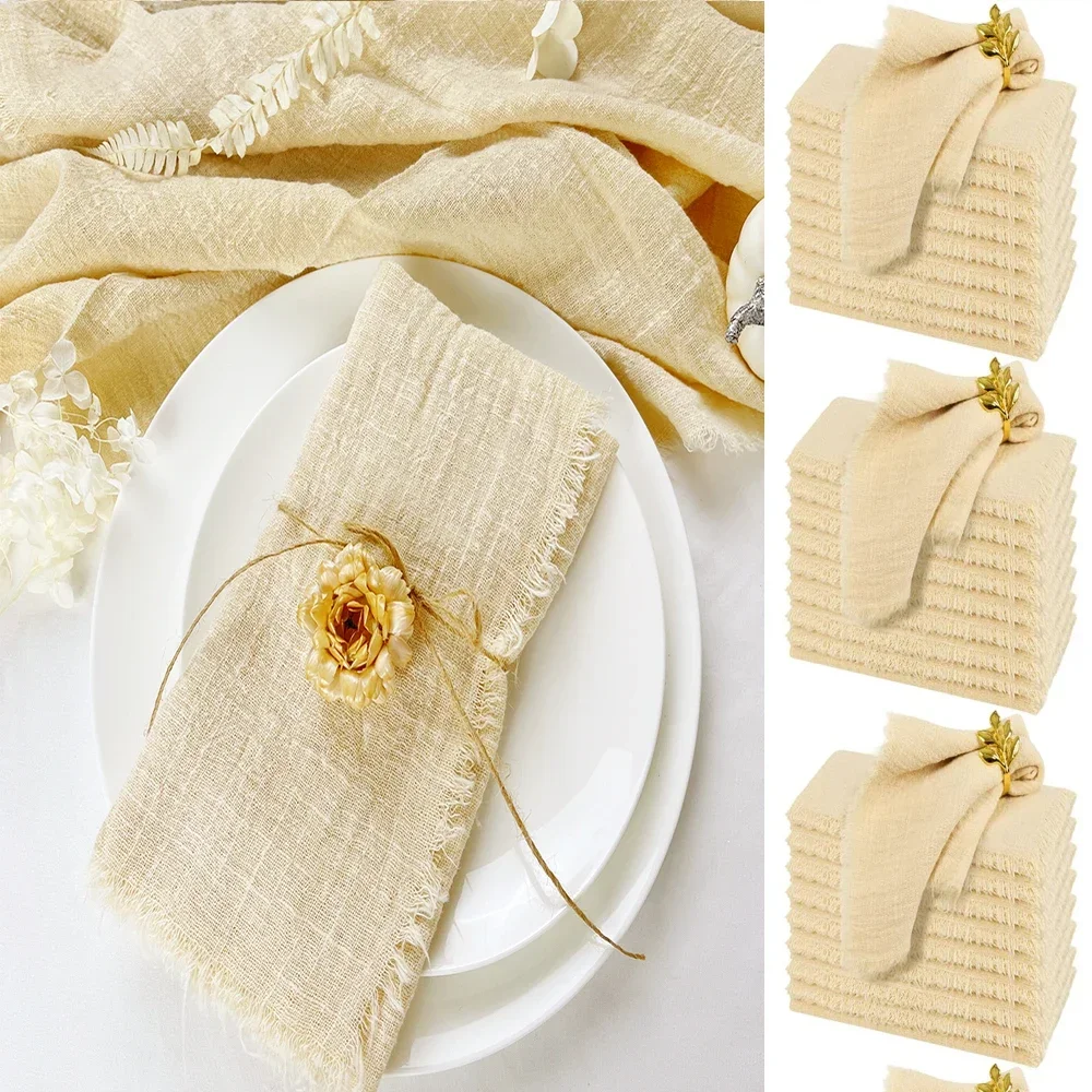 

30pcs Wholesale 32x32cm Sage Green Gauze Cotton Napkin Reusable Wedding Party Christmas Table Decor Retro Burrs Cloth Napkins