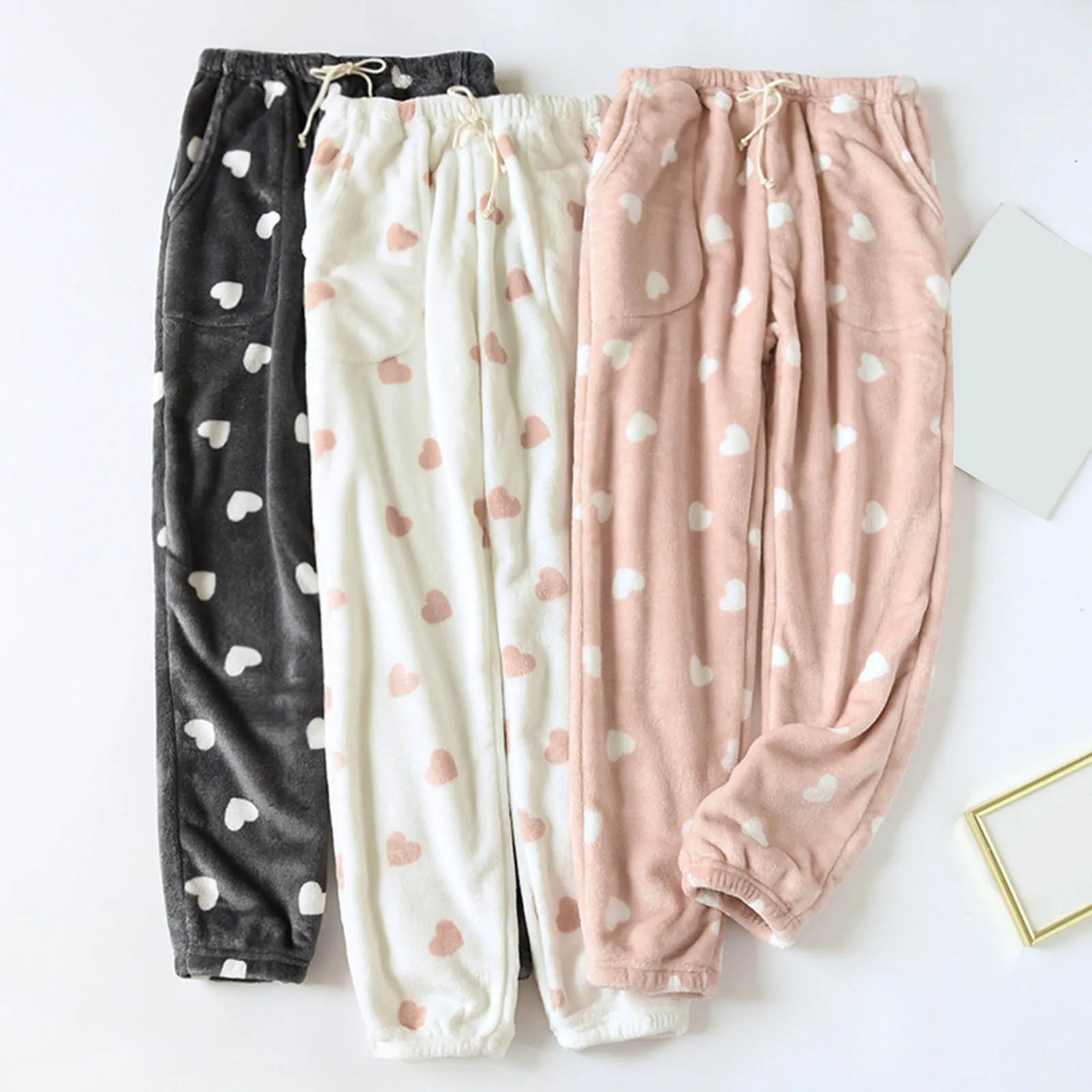 Female Winter Sleepwear Casual Home Pants Thicken Warm Women'S Trousers Flannel Pants Pajama Bottoms Coral Fleece Lounge Wear