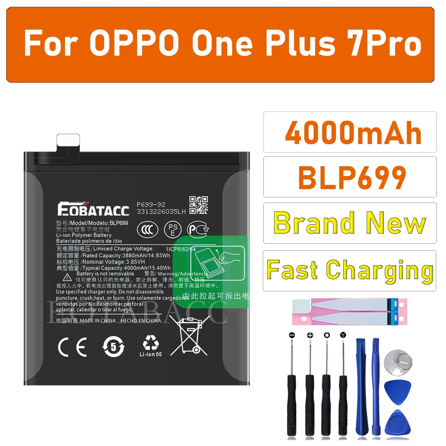 

100% New Replacement Battery 4000mAh BLP699 For OnePlus 7Pro Mobile Phone Batteries + Free Tools