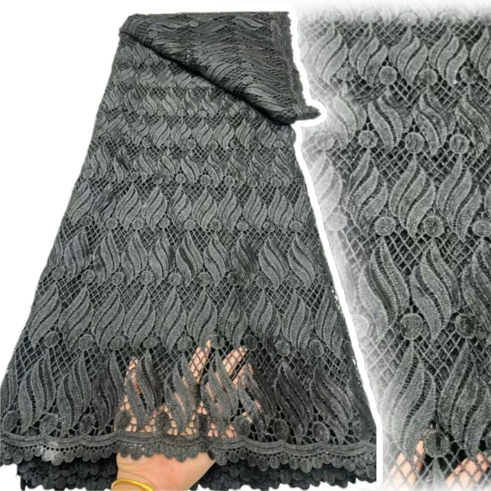 

Африканская черная молочная шелковая ткань, водорастворимое кружево 2025, высокое качество, нигерийский гипюровый шнур, кружево для шитья свадебного платья SZ1748